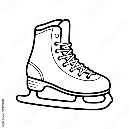 A black and white ice skate illustration line art of a coloring page