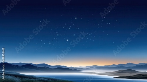Stunning night sky over tranquil mountains and reflective water body.