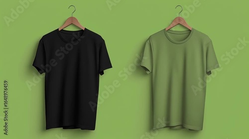 Animated video of black and green tshirt mockups on a green screen