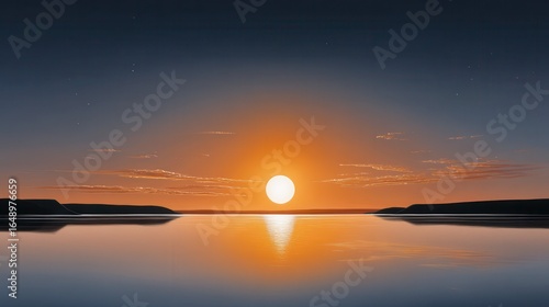 Serene sunset over calm waters reflecting golden hues.