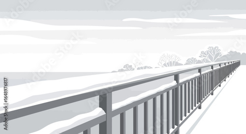 Fenced Snowy Walkway With A View Toward A Winter Horizon Scene