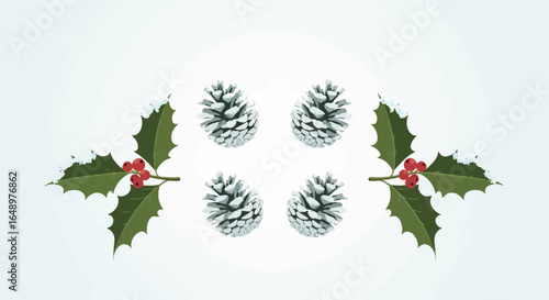 Festive Arrangement Of Winter Foliage And Snowy Pine Cones Invitation Design