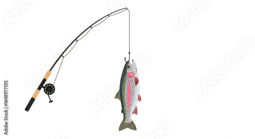 Fishing Rod Catches A Rainbow Trout A Symbol Of Nature's Beauty And Sport