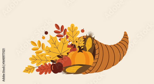 Festive Cornucopia Illustration With Autumnal Harvest Elements For Thanksgiving