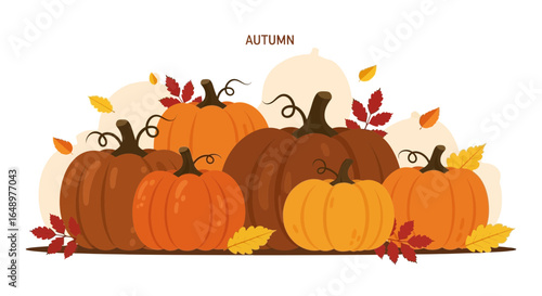 Festive Fall Harvest: Pumpkin Arrangement With Autumn Leaves For Thanksgiving