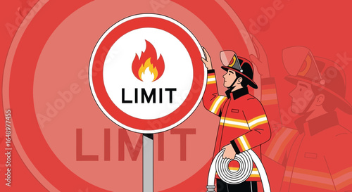 Firefighter Observes Fire Limit Sign With Caution In The City