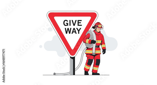 Firefighter Ready With Safety Priority At An Emergency Situation Hazard Ahead