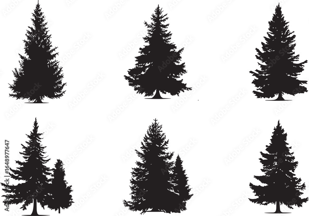 Fototapeta premium Silhouette Collection of Pine Trees for Christmas 