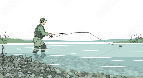 Fisherman Fly Fishing In River Stream Outdoor Activity And Recreation Lifestyle