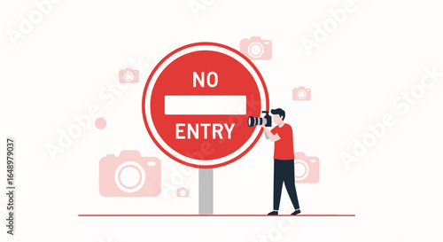 Forbidden Zone Photographer Capturing Images Ignoring Access Restrictions Concept