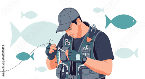 Fisherman Preparing A Bait In Order To Fish Successfully On The Lake