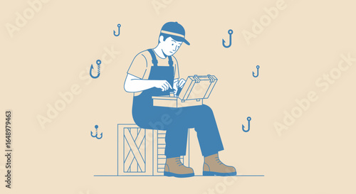 Fisherman Preparing Gear For a Fishing Trip With Minimalist Style
