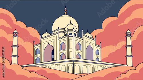 Taj mahal india landmark architecture travel destination tourism famous place historical site drawing