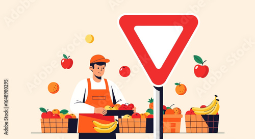 Fruit Vendor At The Crossroads Selling Fresh Produce From An Open Market