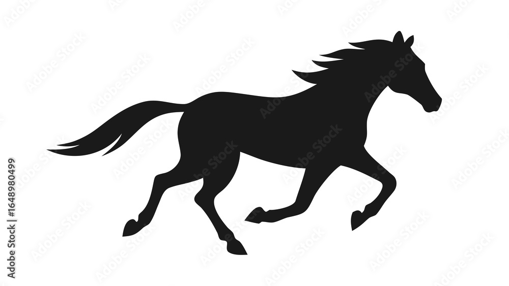 Fototapeta premium Black silhouette of a horse running white
