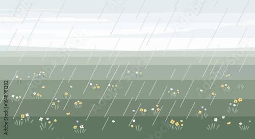 Gentle Showers Washing Over A Quiet Meadow Full Of Little Flowers