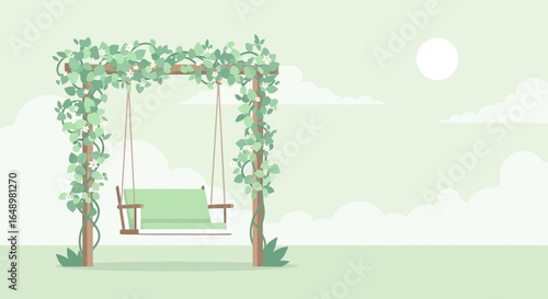 Gentle Swing In The Garden With Blooming Vine An Enchanting Green Retreat