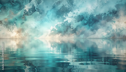 Ethereal waterscape with dramatic cloud formations reflecting on a still surface, creating a peaceful and mesmerizing abstract dream scene.