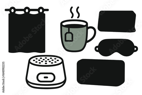 Relaxing elements for a tranquil evening at home with tea and soothing sounds