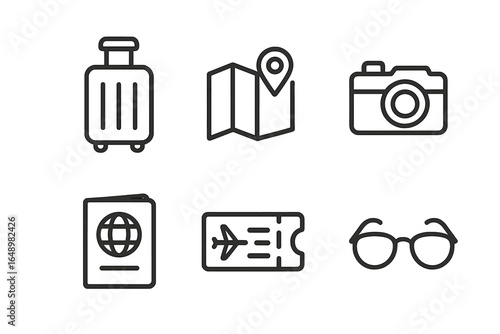 Travel essentials for planning the perfect trip, including luggage, map, and camera