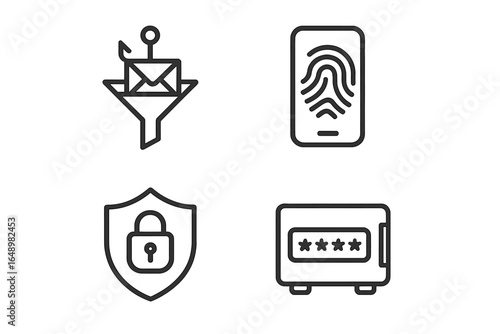 Icons representing digital security, data protection, and privacy measures in modern technology environments