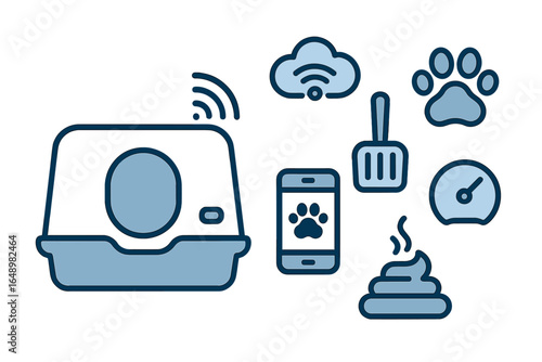 Smart litter box with mobile app, sensor technology, and cleaning tools for optimal pet care and hygiene at home