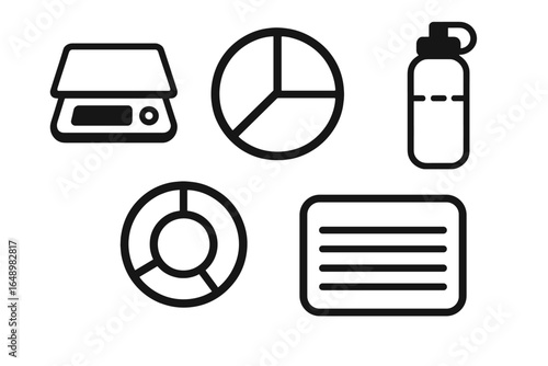 Icons representing fitness and health tools for tracking nutrition and hydration in a modern setting