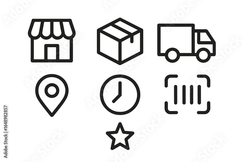 Icons representing logistics and delivery services for an online shopping experience in a modern urban setting