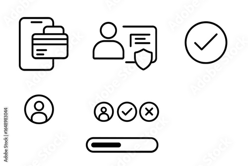 Icons representing digital verification process for user authentication and account security with multiple elements