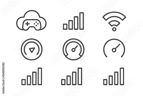 Gaming connectivity icons representing signal strength, WiFi, and speed metrics in a modern digital landscape