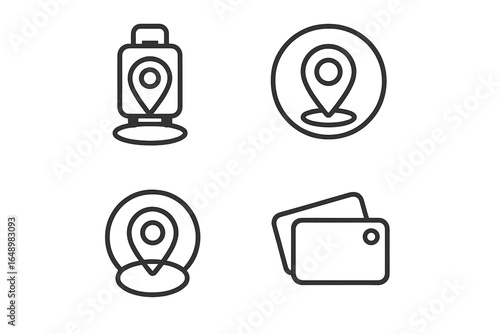 Travel planning icons featuring location markers, suitcase, and cards to organize trips efficiently and effectively