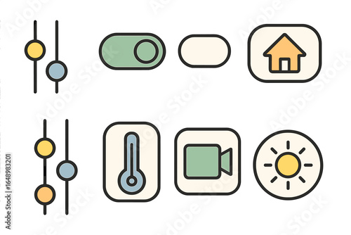 User interface icons represent various functions including temperature control, media, and brightness adjustments in a digital design