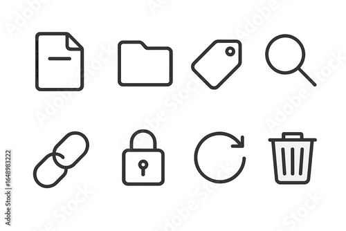 Various icons representing office and digital functionality for improved organization and file management