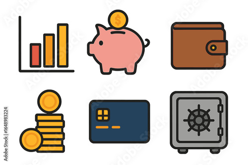 Visual representation of personal finance concepts including saving, budgeting, and managing money effectively