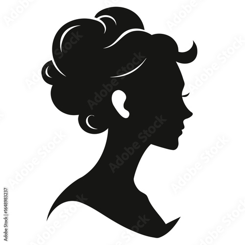 Black silhouette profile of a woman with vintage hairstyle