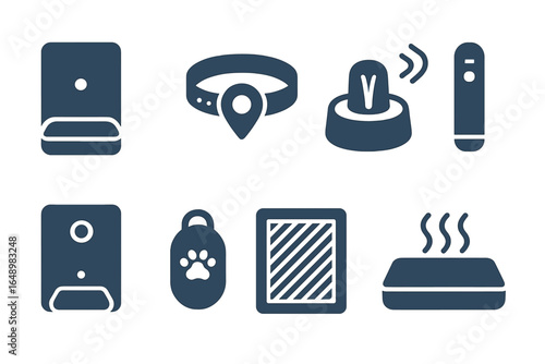 Various modern pet care gadgets displayed against a clean background showcasing their utility and design features for pet owners