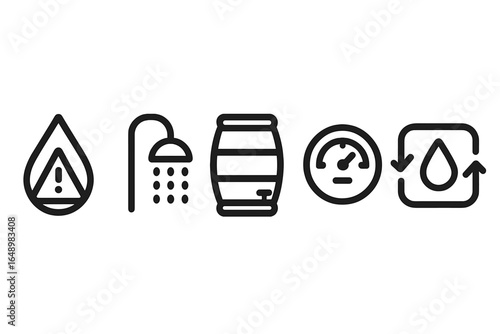 Various symbols representing water usage and conservation practices in a clear and informative manner
