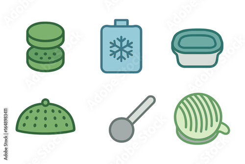 Creative kitchen tools and items displayed together on a flat surface for culinary activities