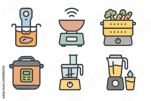 Kitchen appliances and tools for cooking healthy meals at home with various preparation methods