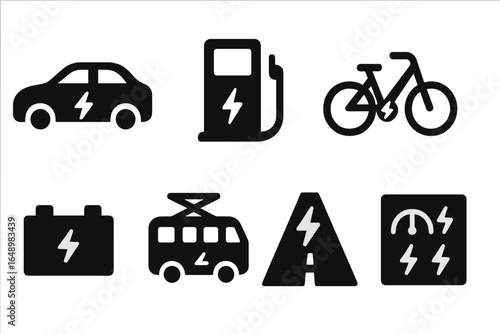 Electric transportation symbols showcasing eco-friendly options and energy sources for urban mobility
