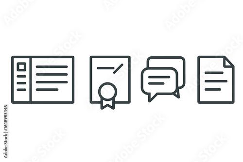 Various document icons representing communication, certification, and information exchange in a digital context