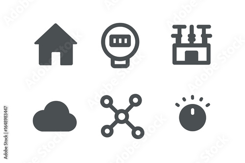 Digital icons representing various online and technology-related concepts displayed in a simplistic design