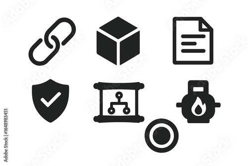 Collection of icons representing various digital and security concepts in flat design style