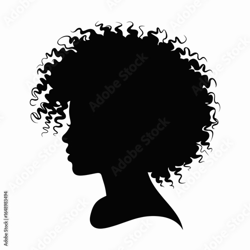 Profile silhouette of a woman with a large afro hairstyle isolated on white background