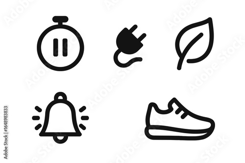 Icons representing fitness, environmental awareness, and notifications in a modern digital context