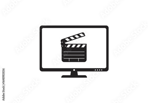 Black and White Monitor Displaying a Movie Clapperboard Icon.