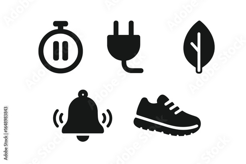 Symbols representing time management, energy, nature, notification, and fitness display various aspects of daily life