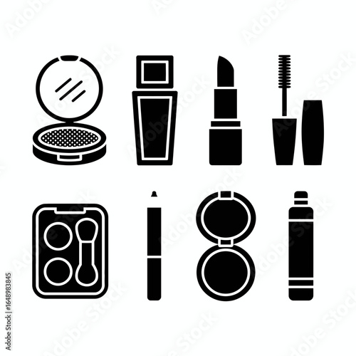 Collection of makeup items silhouette isolated on white background