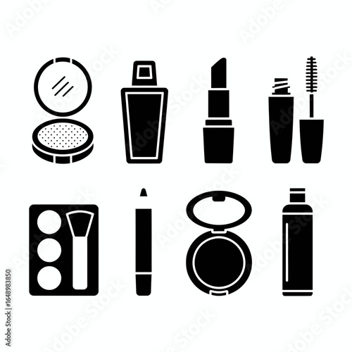 Collection of makeup product silhouettes isolated on white background silhouette