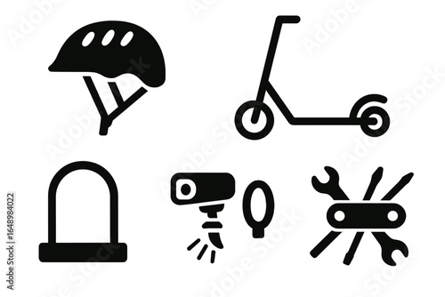 Various essential items for scooter riding during urban commuting and maintenance in the park